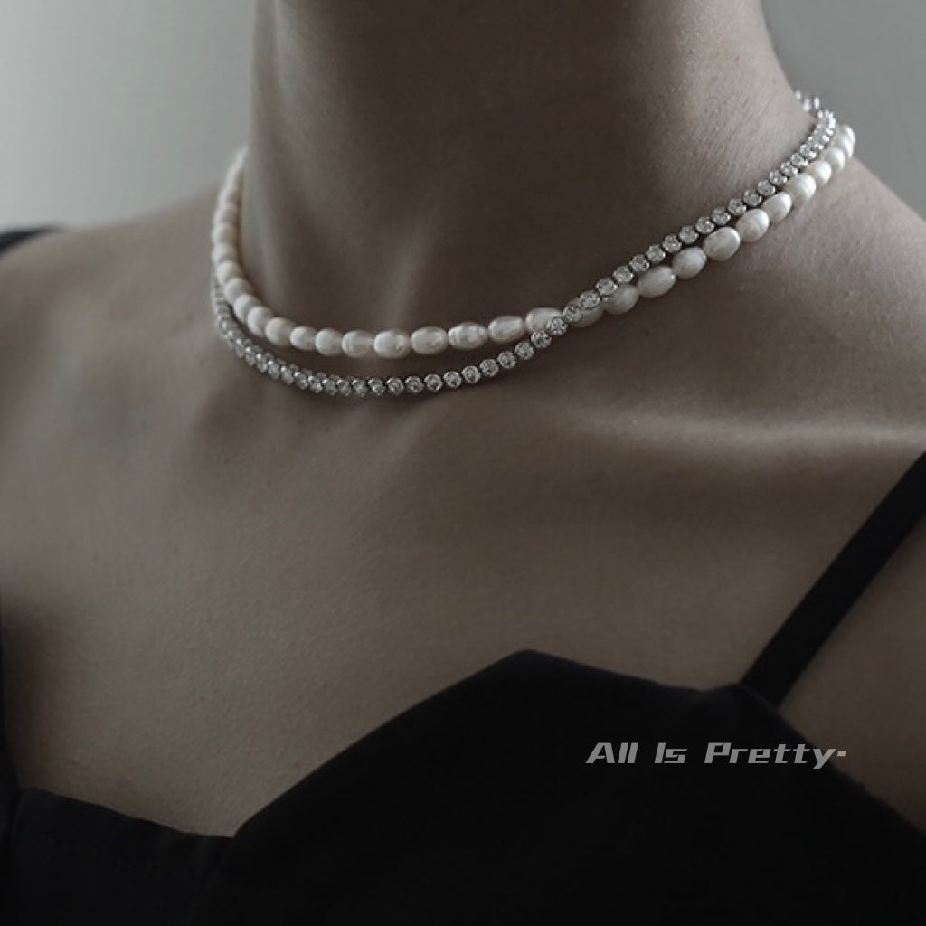 Double layered fresh water pearls necklace