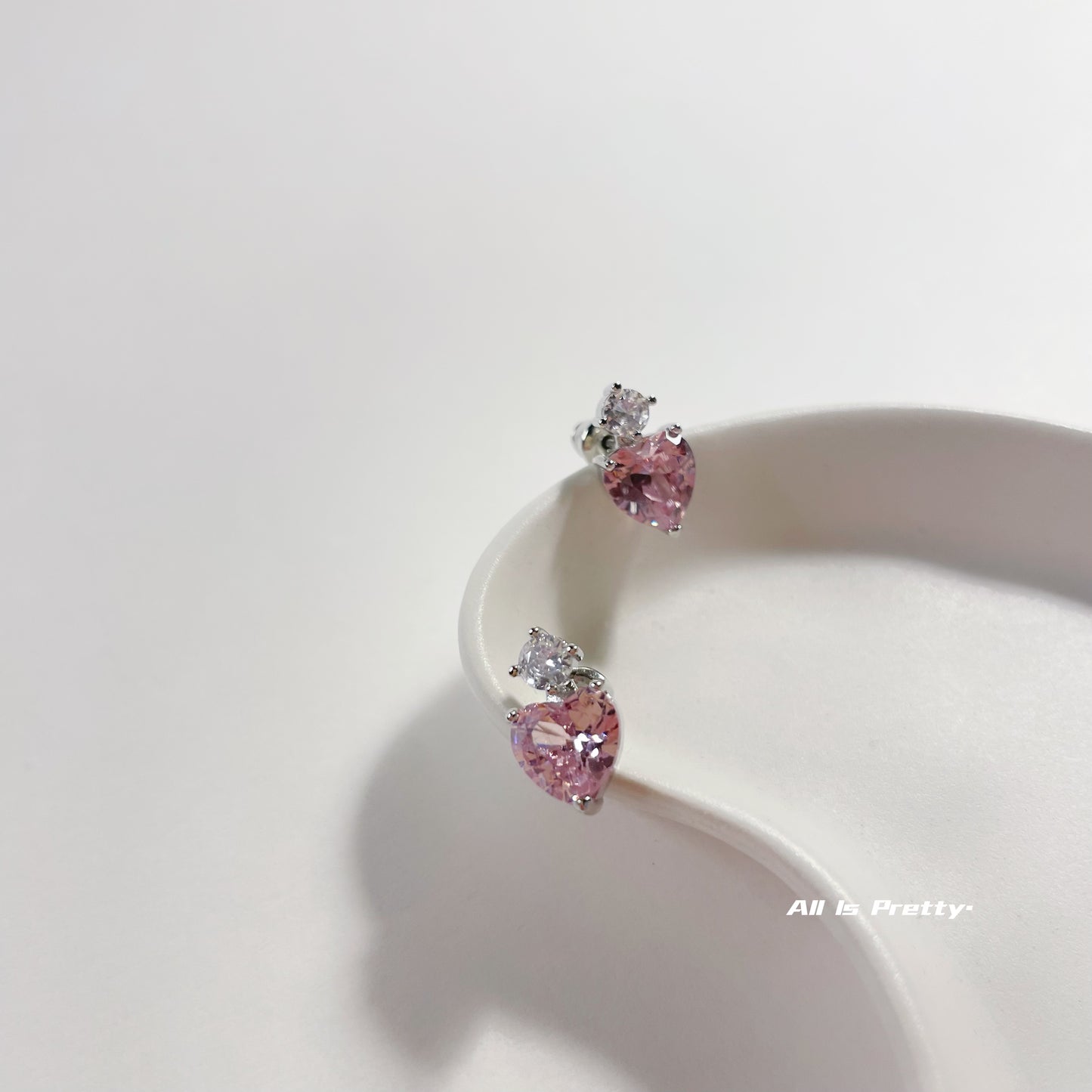 Pink heart crystal earrings