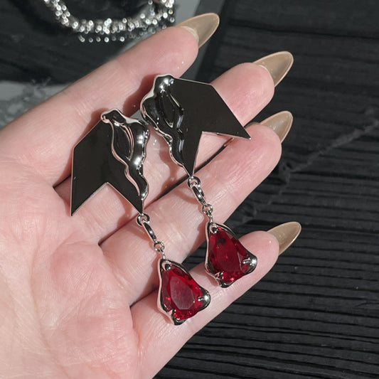 Red gem geometric earrings