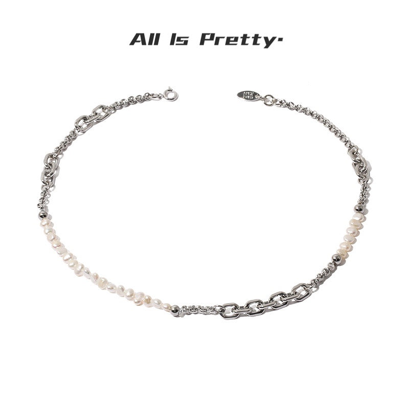 Unisex link chain pearl necklace
