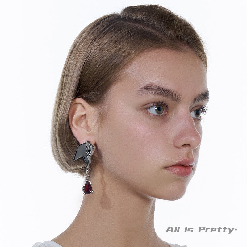 Red gem geometric earrings